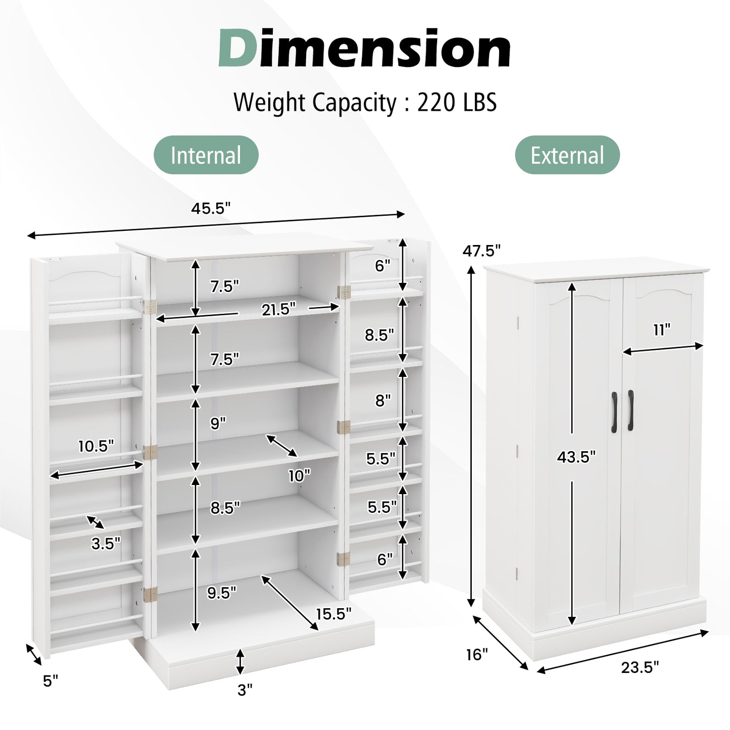 Freestanding Kitchen Sideboard Cabinet with Adjustable Shelves and 2 Door Cupboards with Safety Anchors