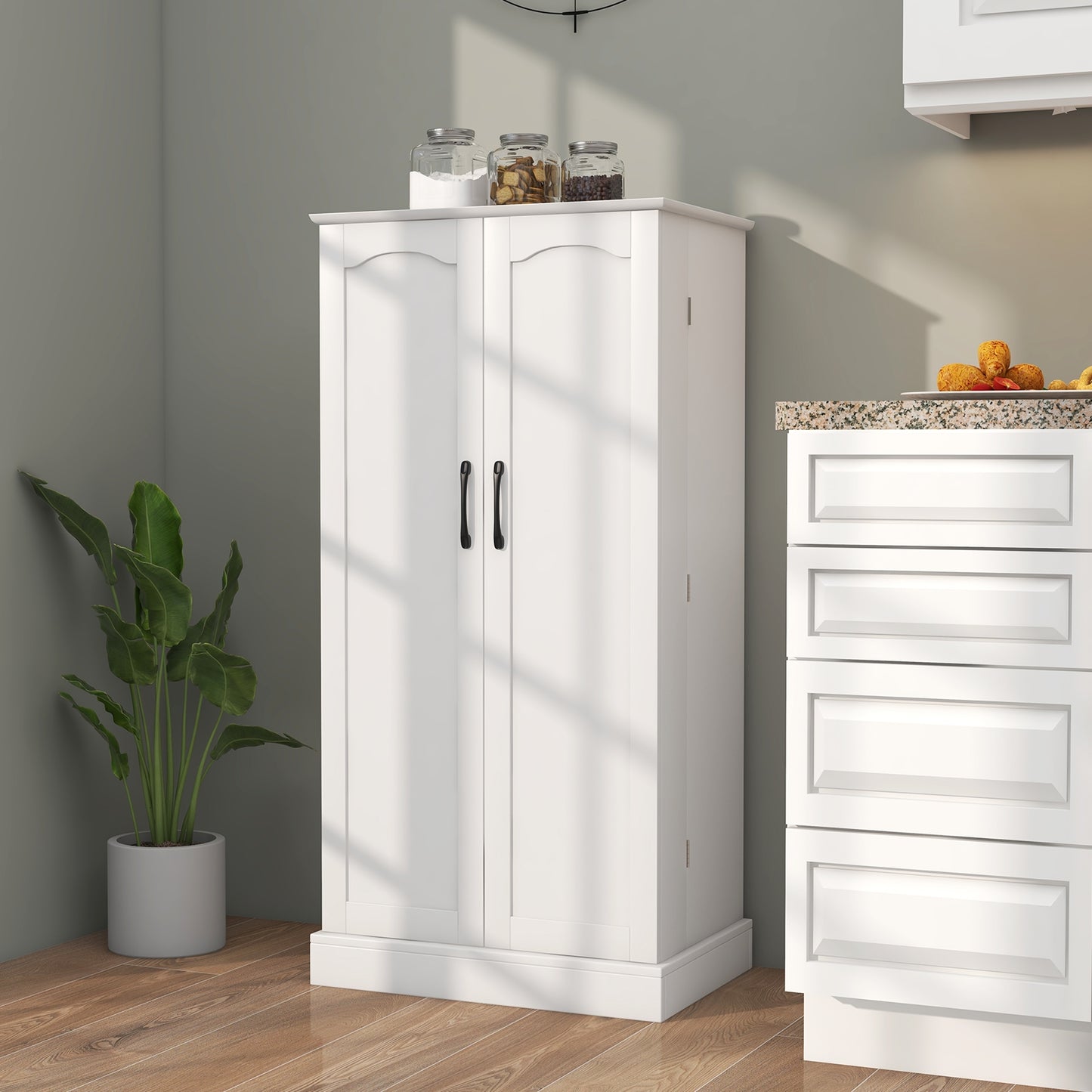 Freestanding Kitchen Sideboard Cabinet with Adjustable Shelves and 2 Door Cupboards with Safety Anchors