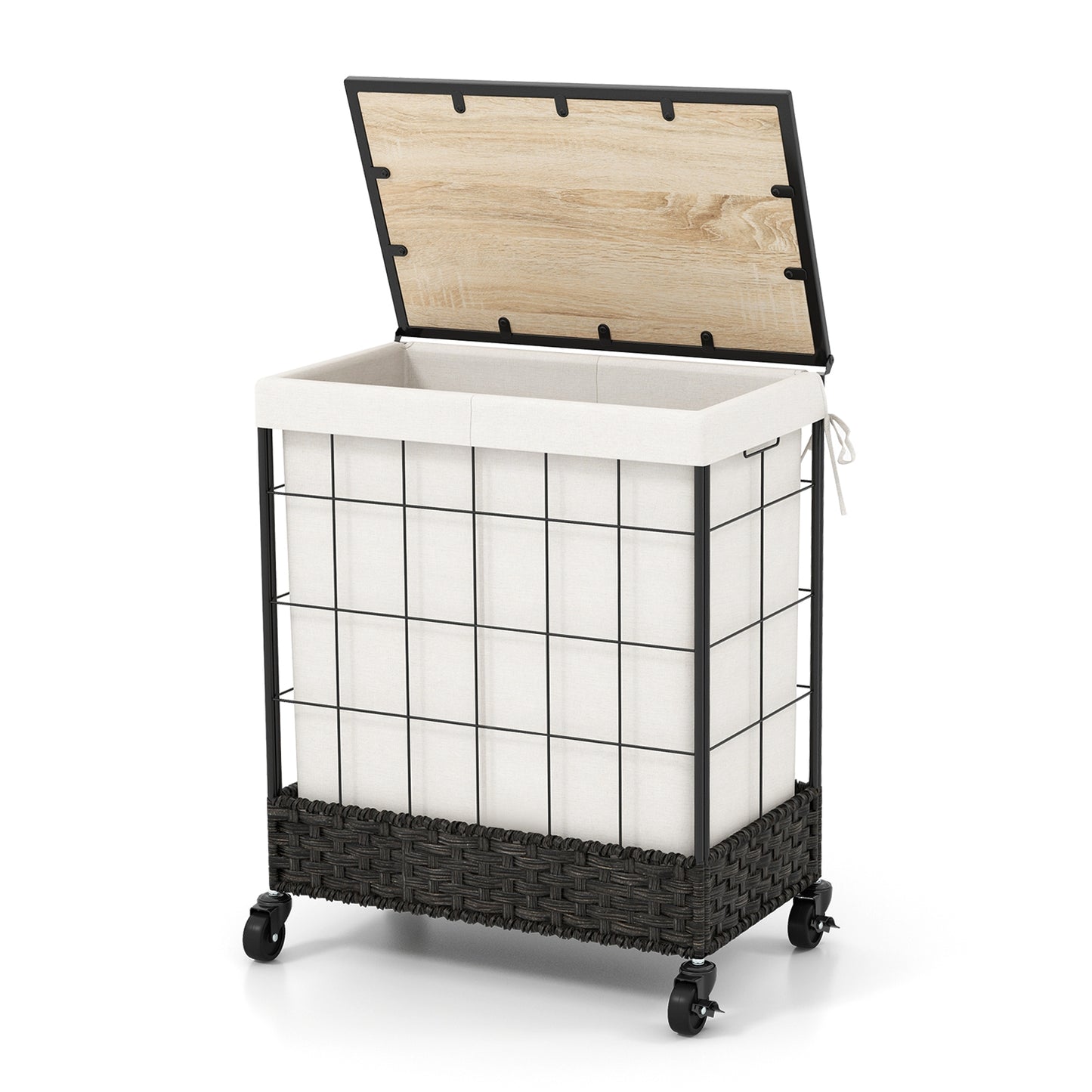 Rolling Laundry Hamper with 2 Section Bag & Lockable Wheels
