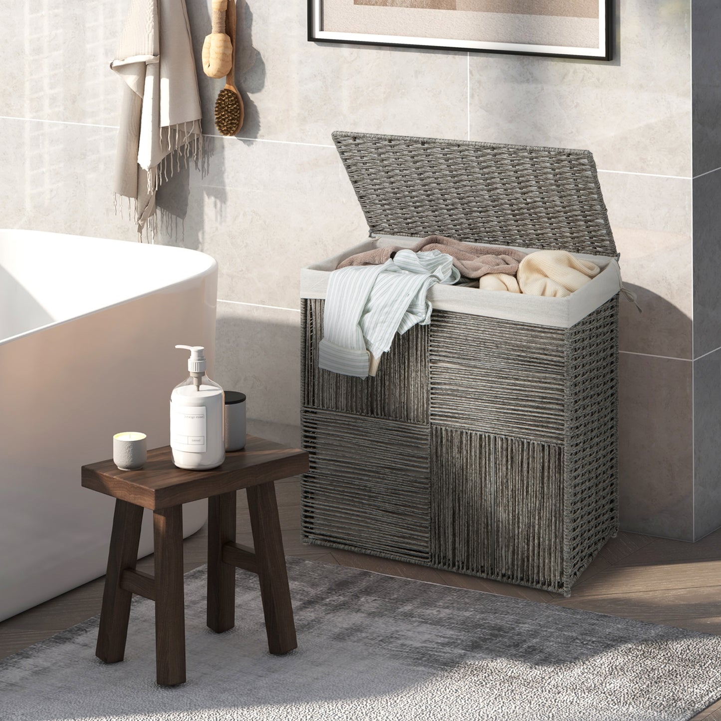 29 Gallon Hand Woven Laundry Hamper with Removable Liner Bag & Convenient Handles