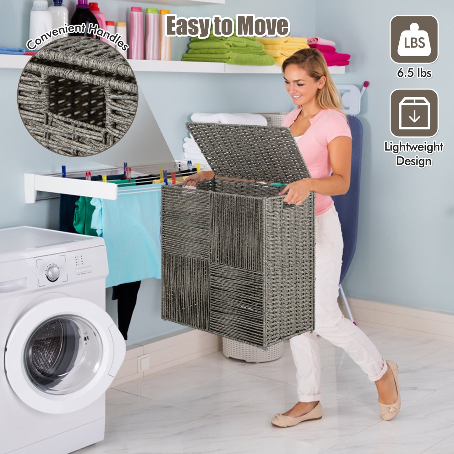 29 Gallon Hand Woven Laundry Hamper with Removable Liner Bag & Convenient Handles