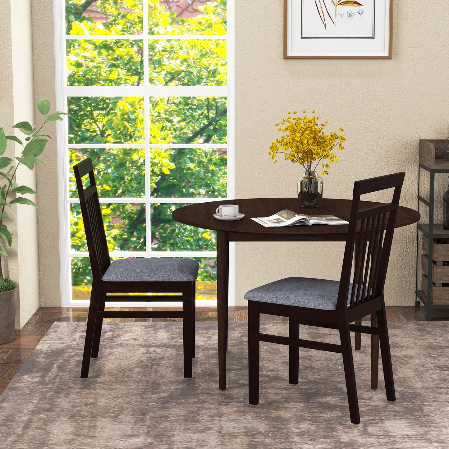 Set of 2 Upholstered Dining Chairs with Comfortable Cushioned Seat