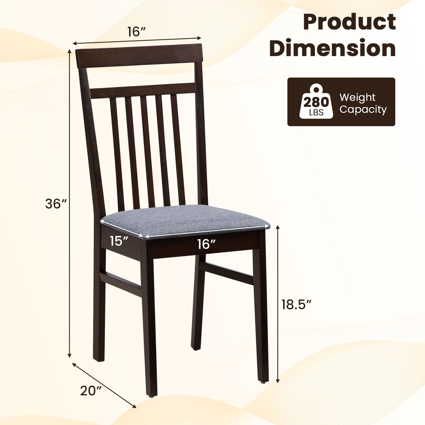 Set of 2 Upholstered Dining Chairs with Comfortable Cushioned Seat