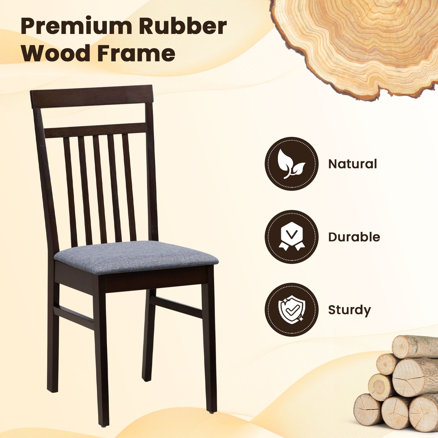 Set of 2 Upholstered Dining Chairs with Comfortable Cushioned Seat