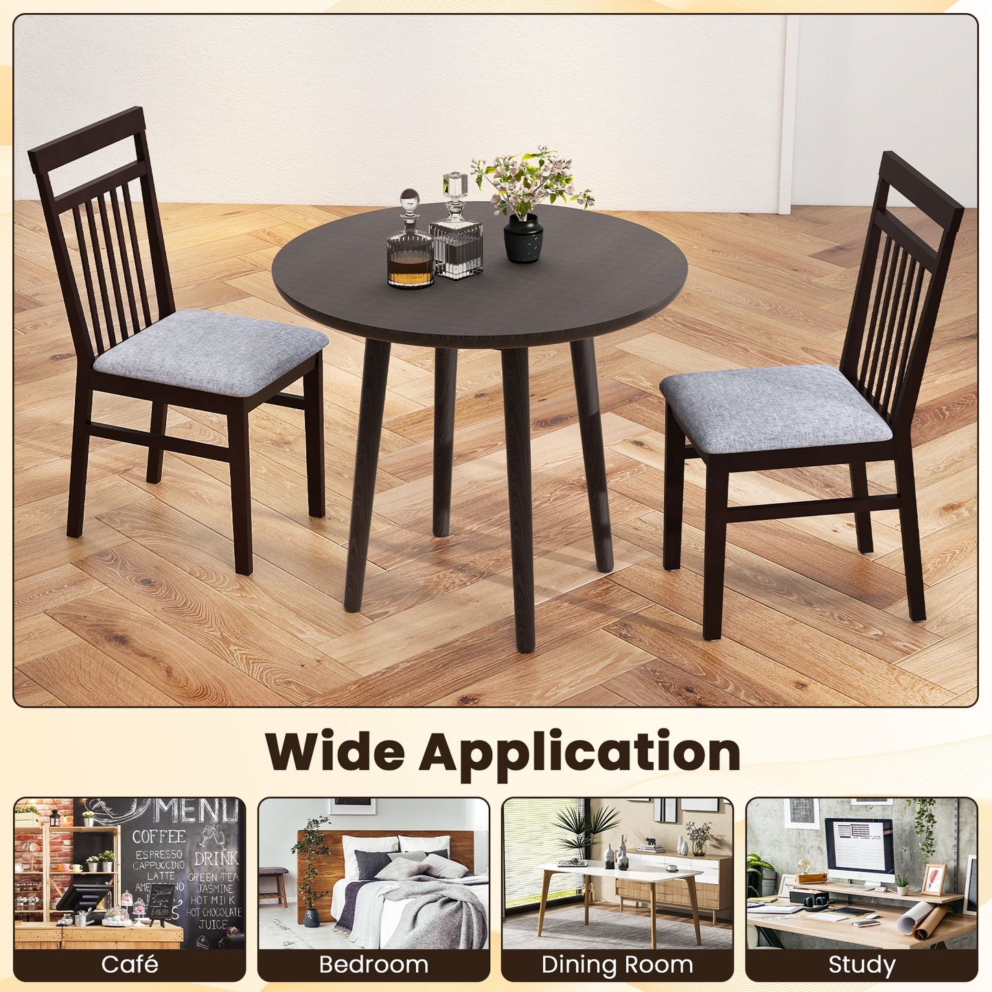 Set of 2 Upholstered Dining Chairs with Comfortable Cushioned Seat