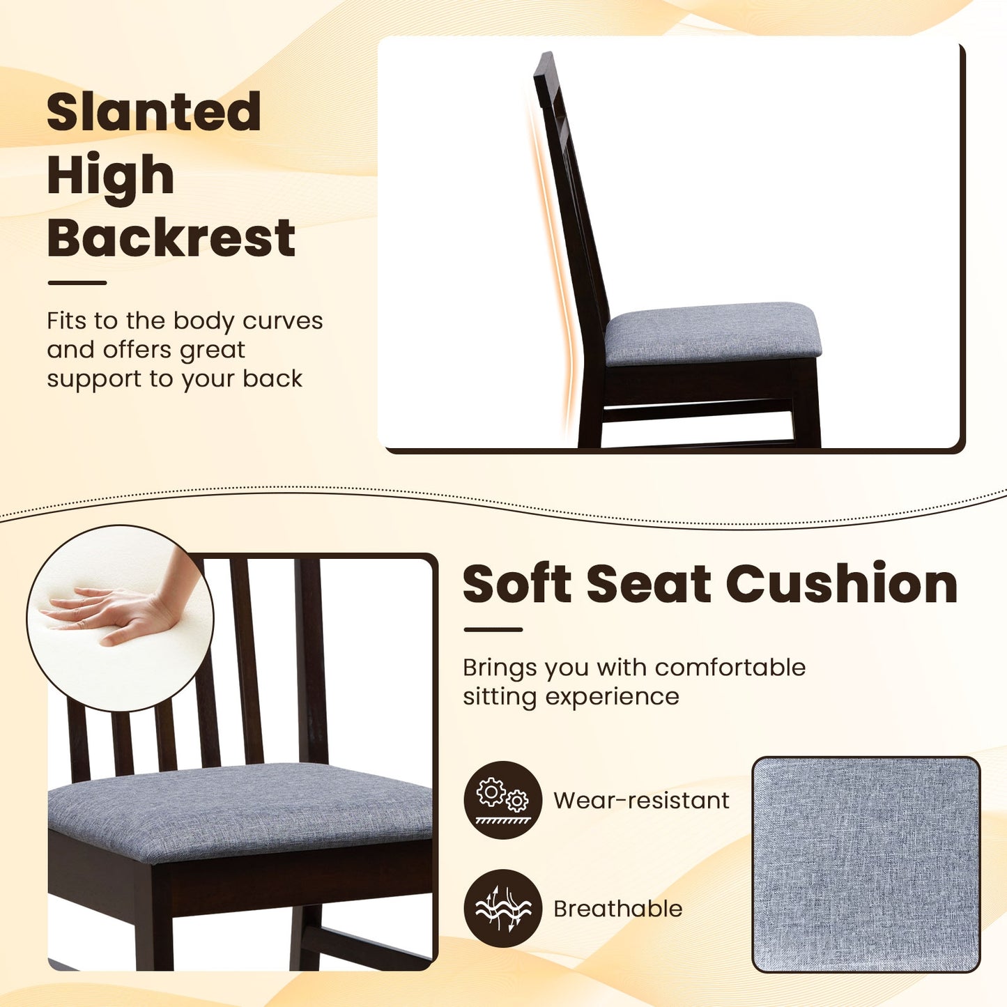 Set of 2 Upholstered Dining Chairs with Comfortable Cushioned Seat