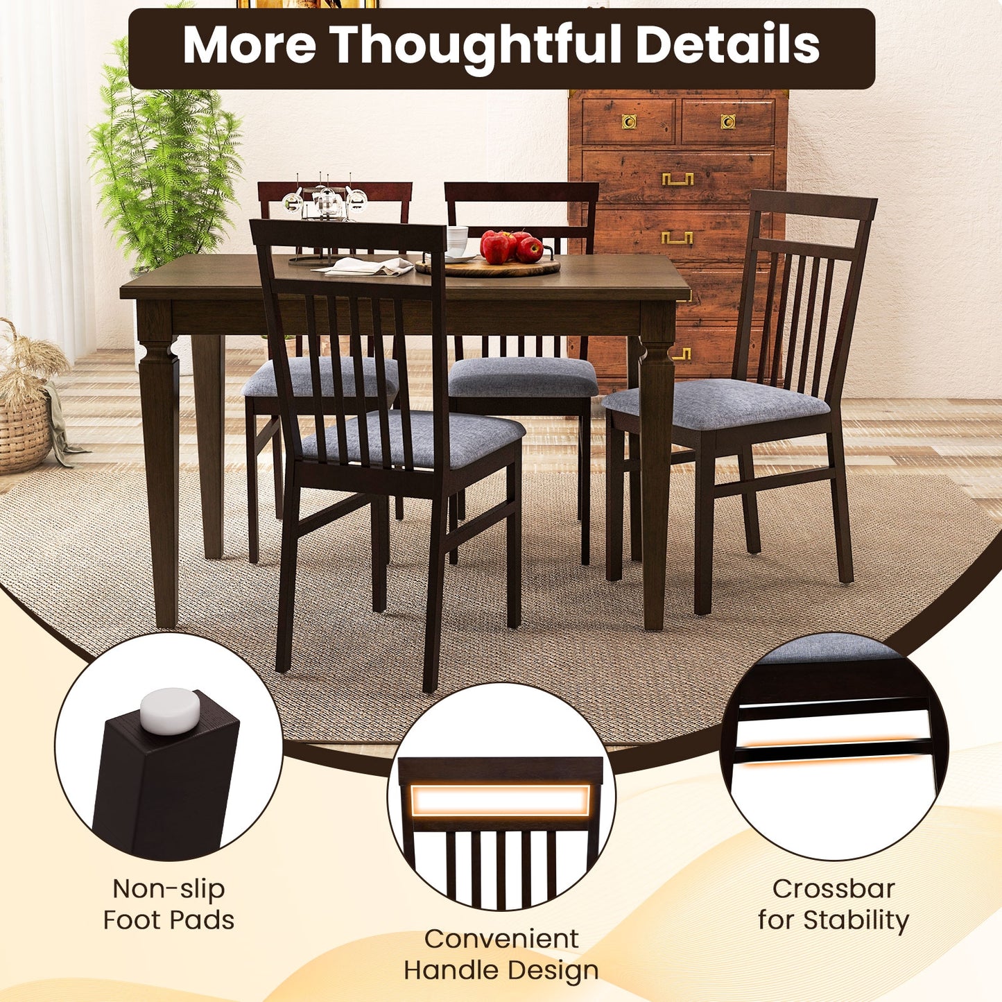 Set of 2 Upholstered Dining Chairs with Comfortable Cushioned Seat