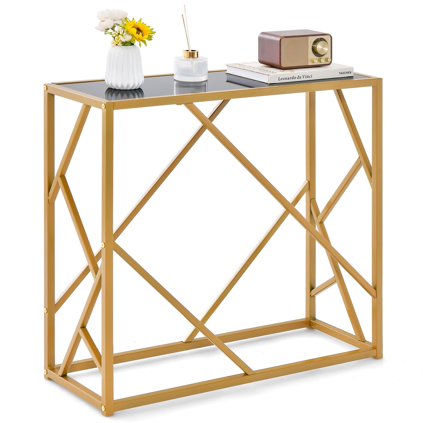 Gold Metal Frame Entryway Table with Adjustable Foot Pads for Stability