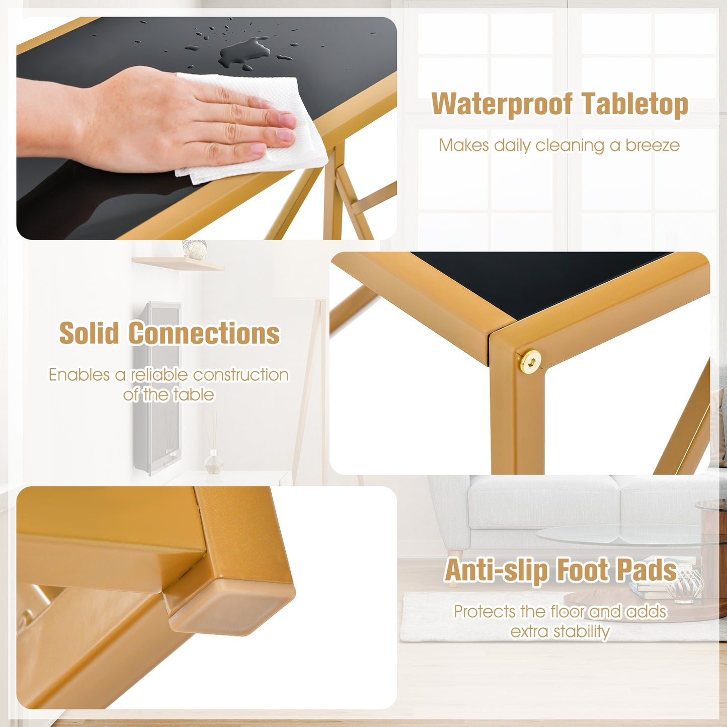 Gold Metal Frame Entryway Table with Adjustable Foot Pads for Stability