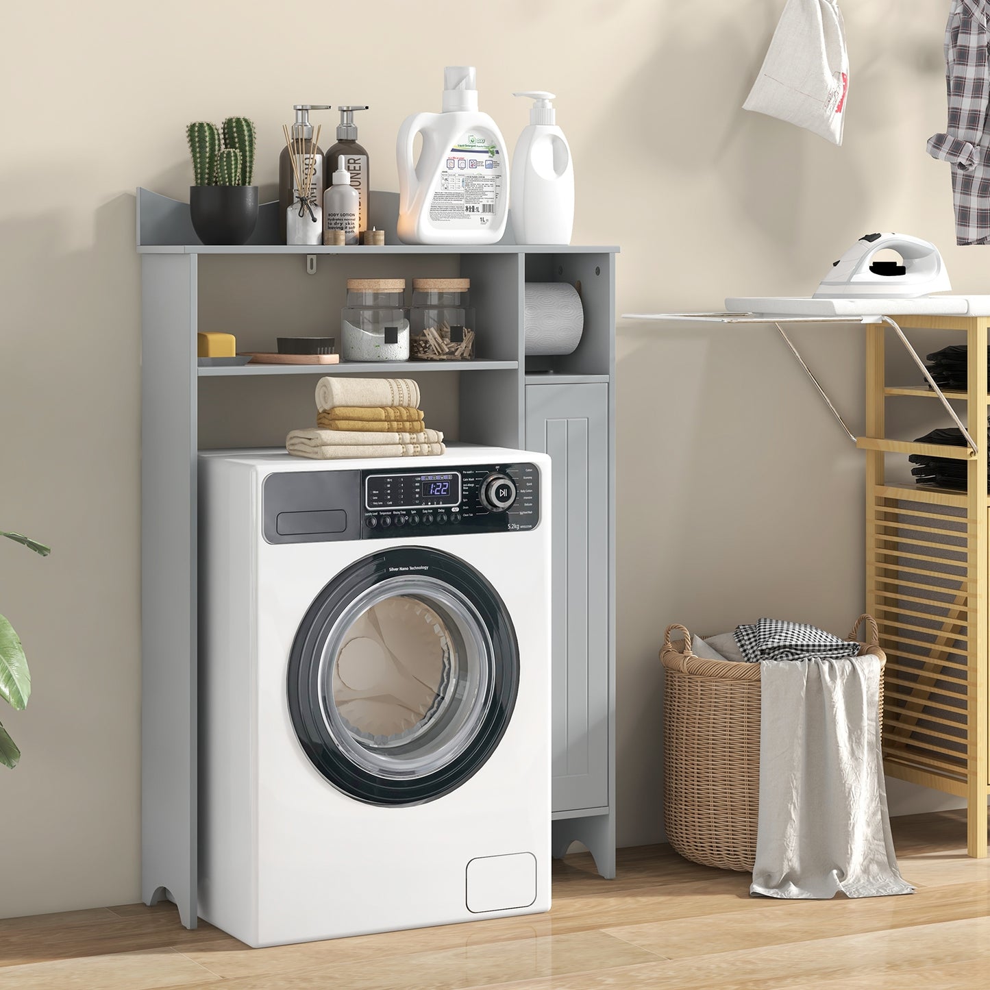 Wooden Over-the-Toilet Storage Cabinet with Adjustable Shelves & Toilet Paper Holder