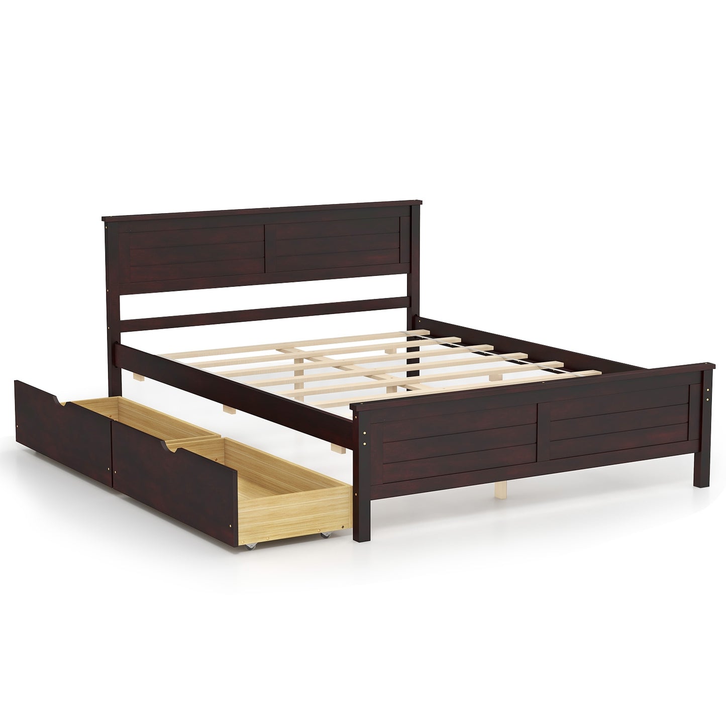 Full Size Platform Bed Frame with Storage Drawers & Solid Wood Headboard – Elegant Espresso Design