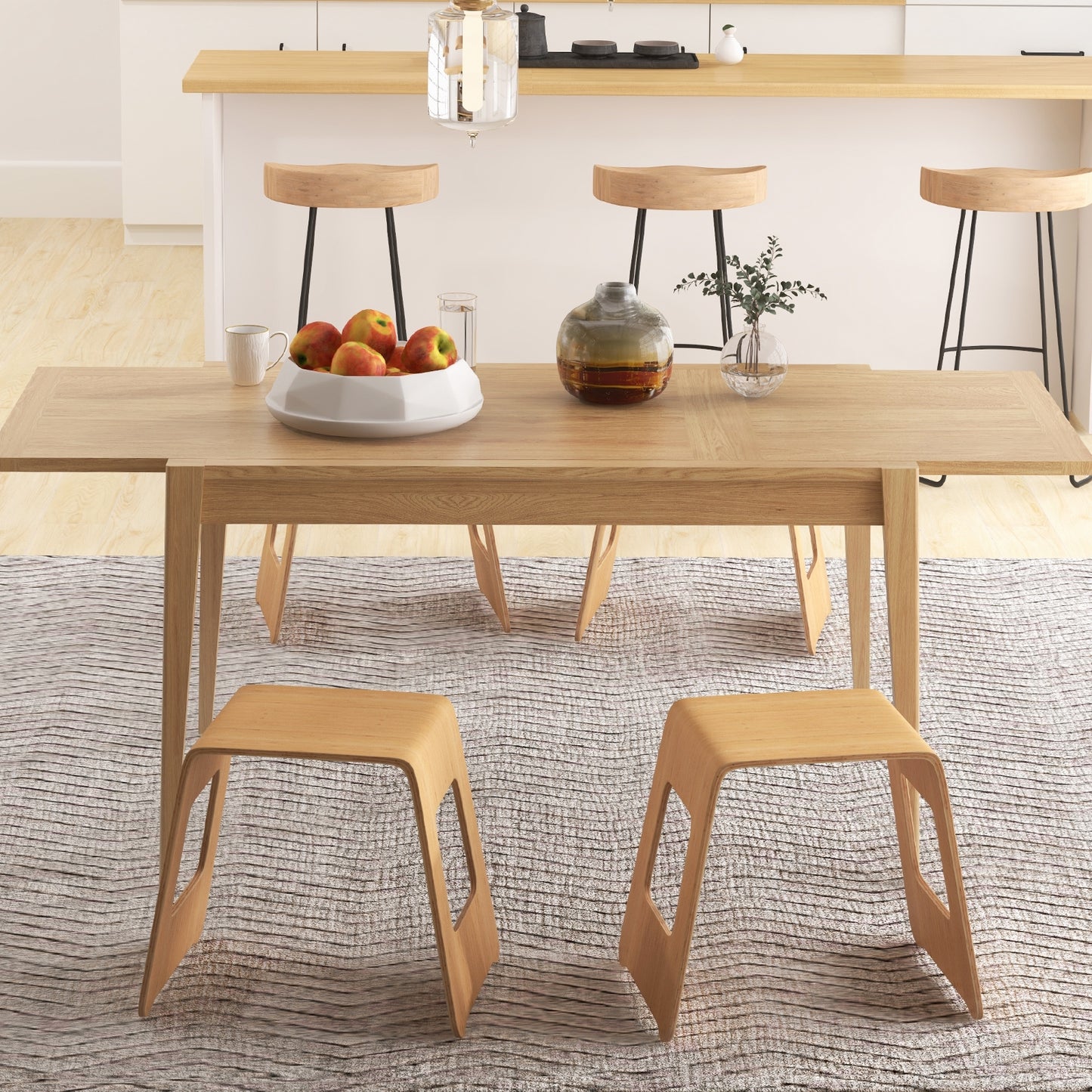 Compact Bamboo Stools Set of 4 with Non-Slip Pads and Smooth Natural Finish