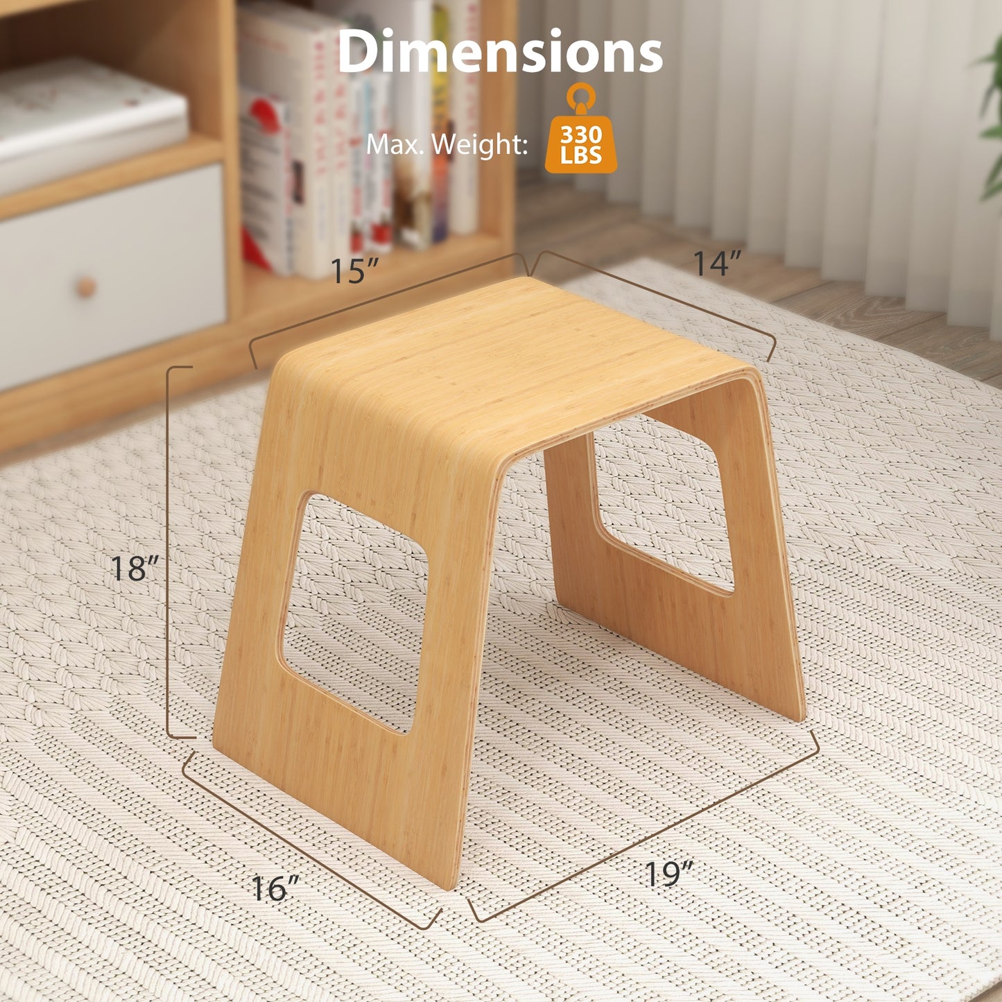 Compact Bamboo Stools Set of 4 with Non-Slip Pads and Smooth Natural Finish