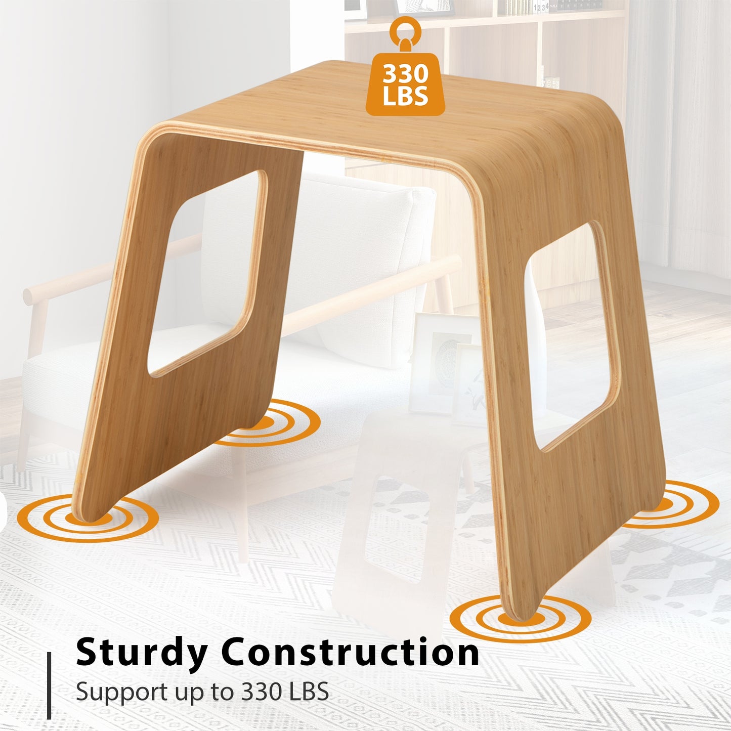 Compact Bamboo Stools Set of 4 with Non-Slip Pads and Smooth Natural Finish