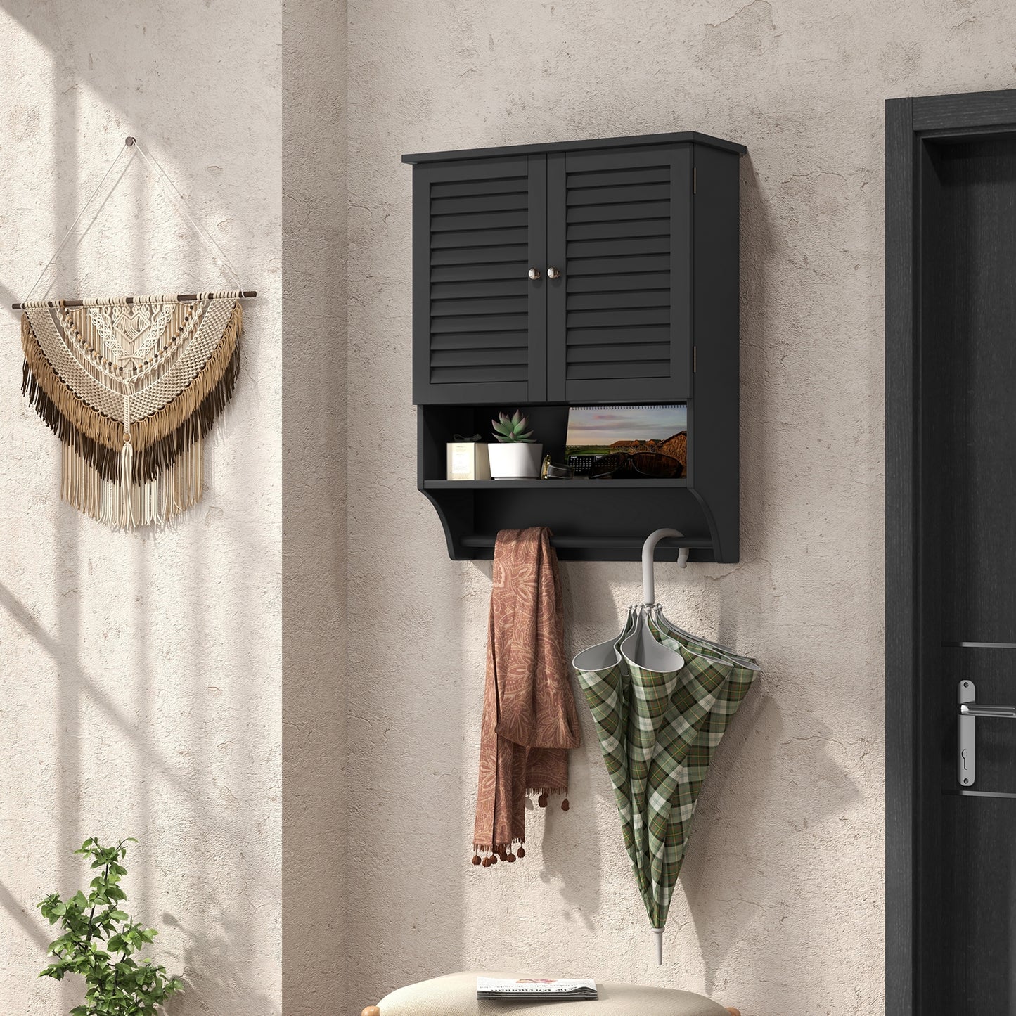 Wall-Mounted Bathroom Medicine Cabinet with 2 Doors, Adjustable Shelf & Towel Bar