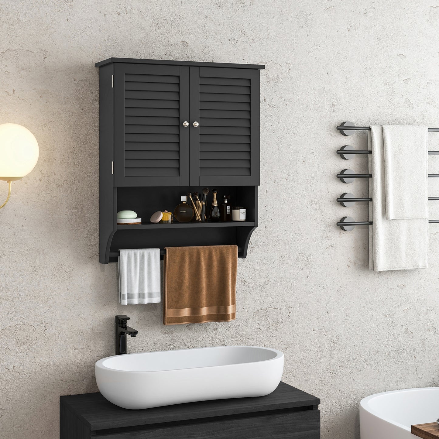 Wall-Mounted Bathroom Medicine Cabinet with 2 Doors, Adjustable Shelf & Towel Bar