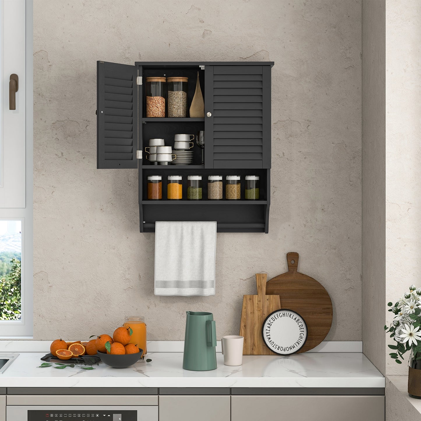 Wall-Mounted Bathroom Medicine Cabinet with 2 Doors, Adjustable Shelf & Towel Bar