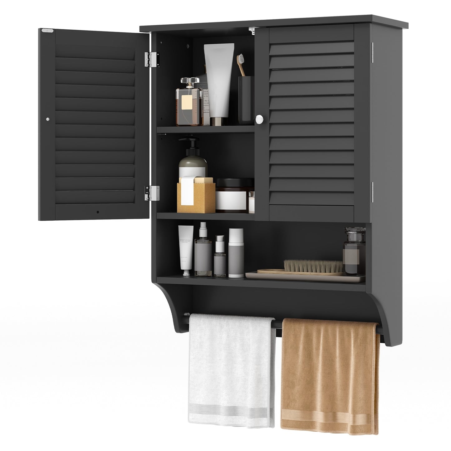 Wall-Mounted Bathroom Medicine Cabinet with 2 Doors, Adjustable Shelf & Towel Bar