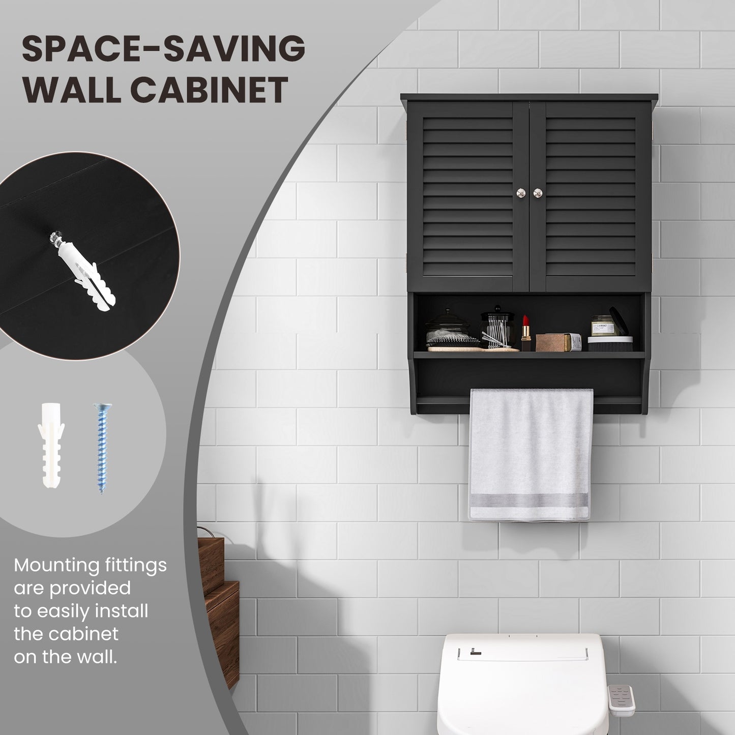 Wall-Mounted Bathroom Medicine Cabinet with 2 Doors, Adjustable Shelf & Towel Bar