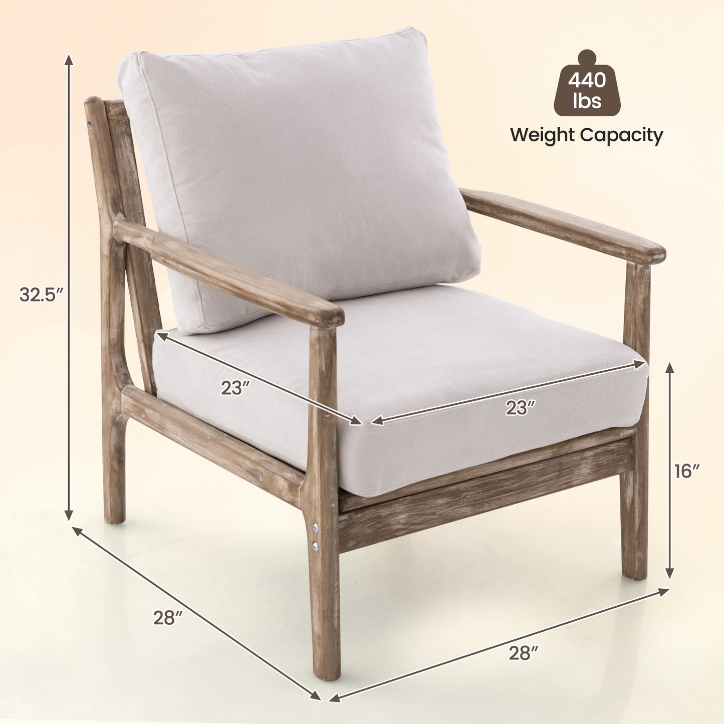 Linen Upholstered Accent Chair with Wooden Frame and Ergonomic Armrests