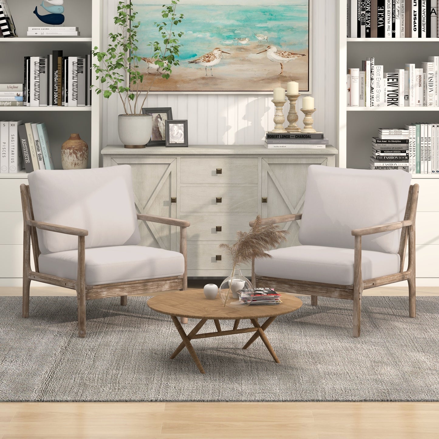 Linen Upholstered Accent Chair with Wooden Frame and Ergonomic Armrests