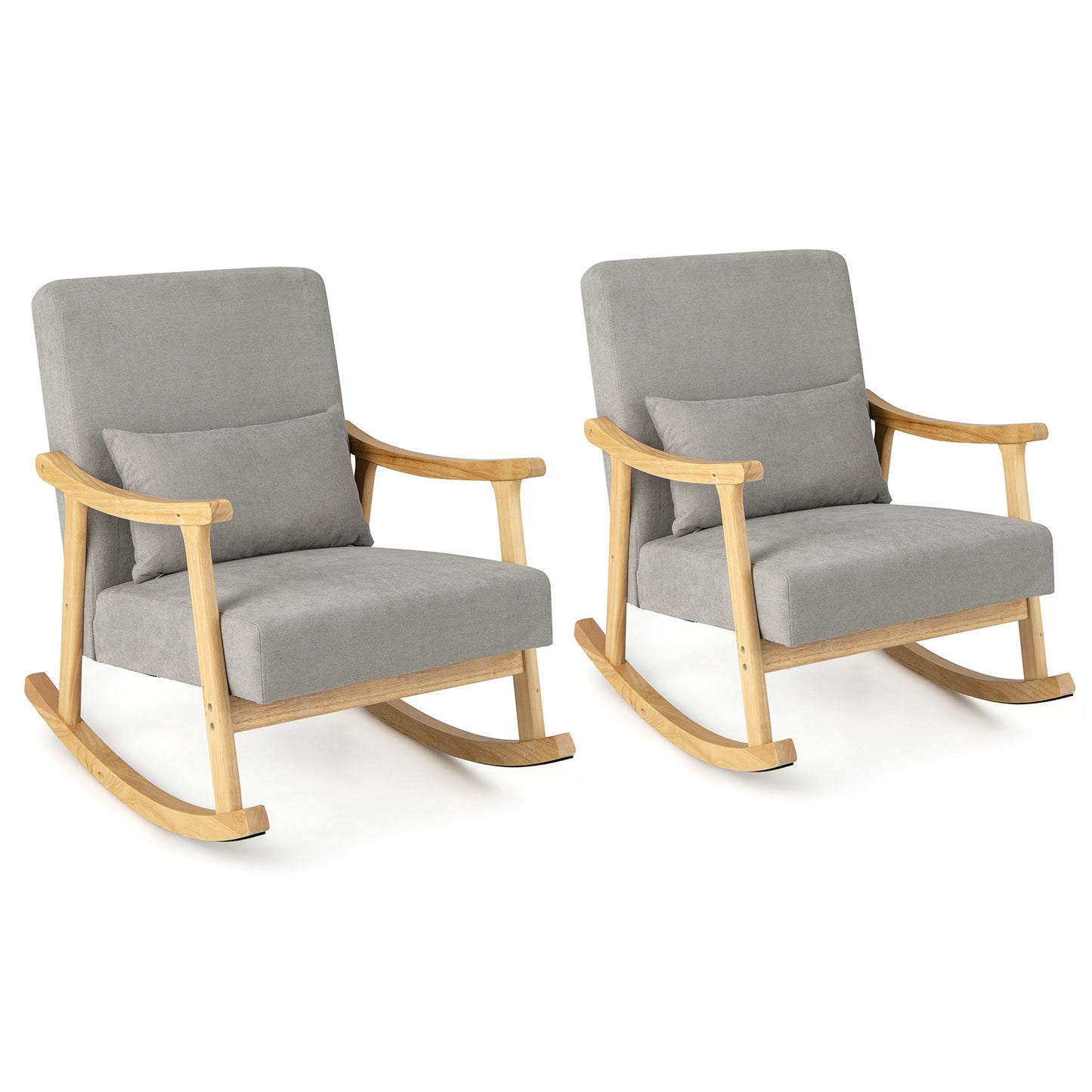 Cozy Linen Rocking Chair with Ergonomic Back and Solid Wood Arms