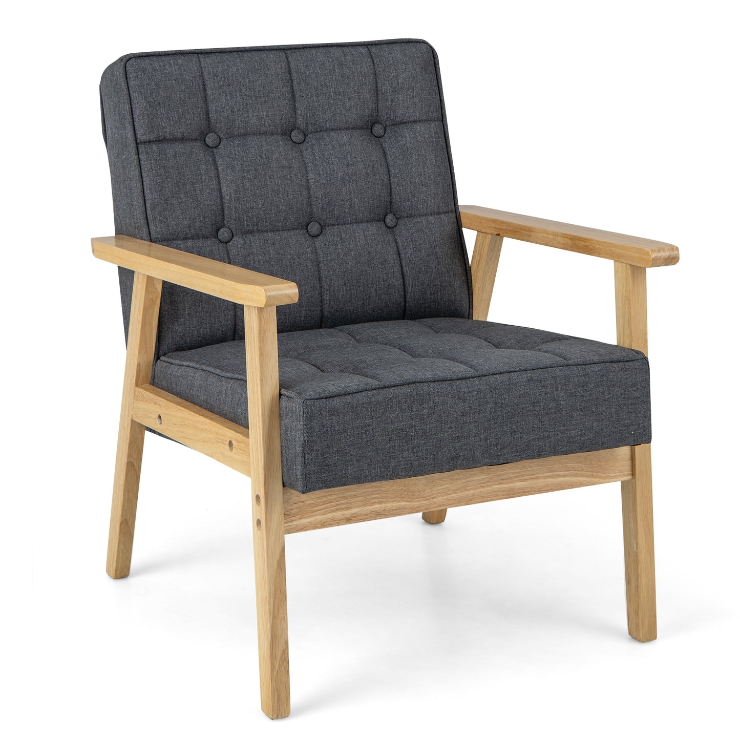 Comfy Accent Chair with Wood Armrests and Upholstered Seat - Grey