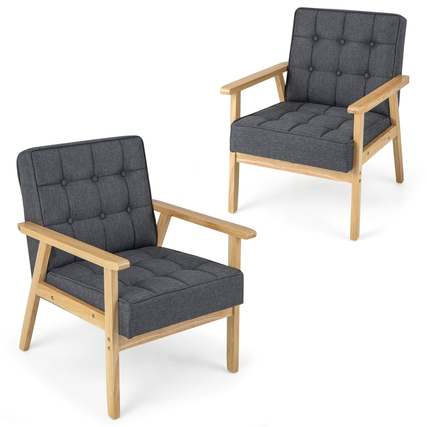 Comfy Accent Chair with Wood Armrests and Upholstered Seat - Grey