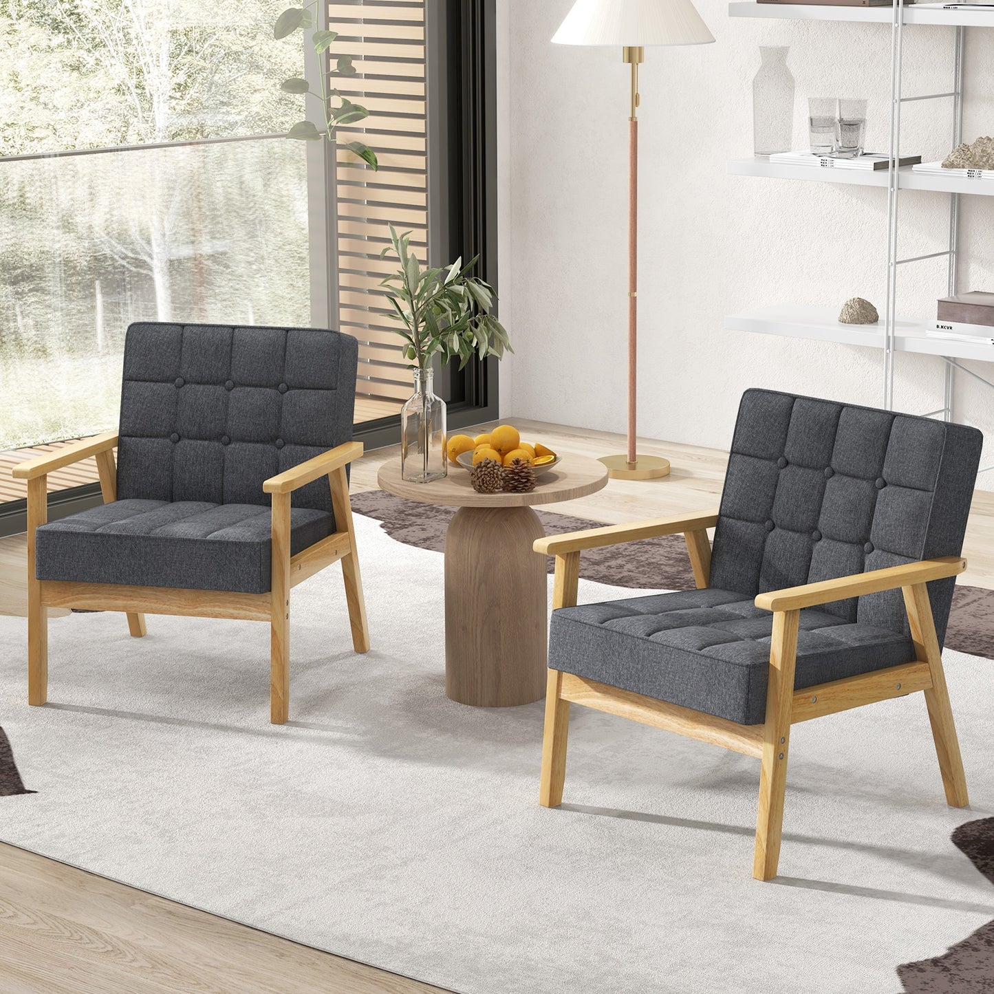 Comfy Accent Chair with Wood Armrests and Upholstered Seat - Grey