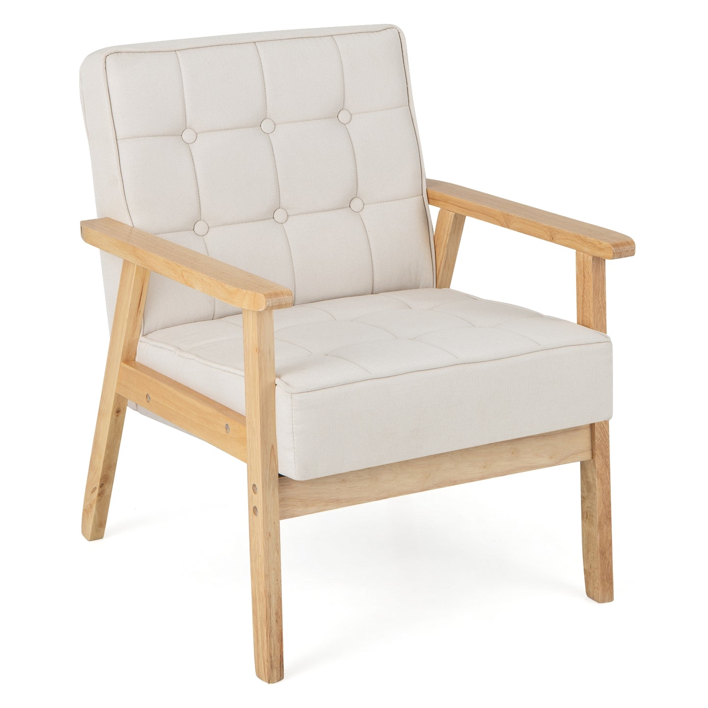 Comfy Accent Chair with Wood Armrests and Upholstered Seat - Beige