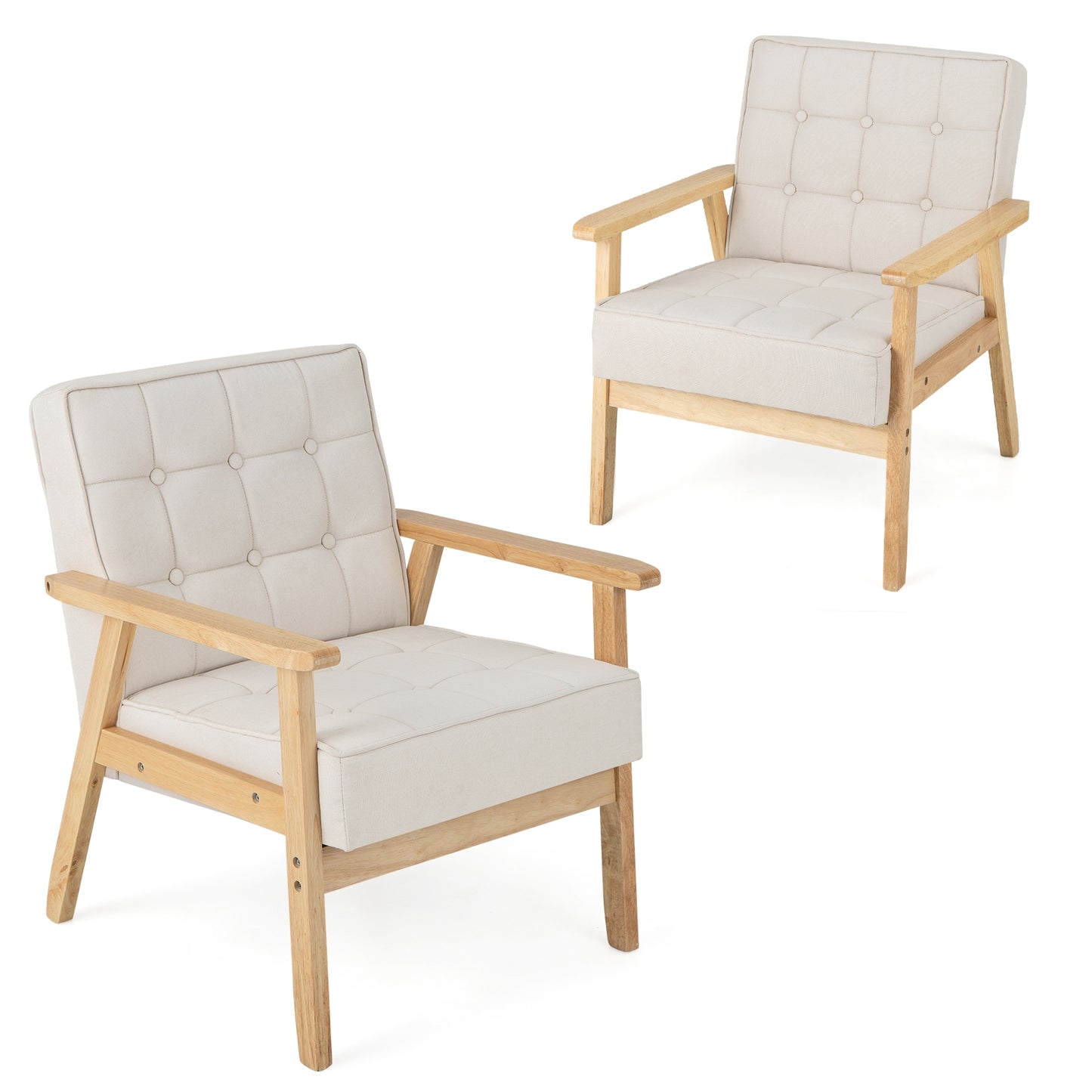 Comfy Accent Chair with Wood Armrests and Upholstered Seat - Beige