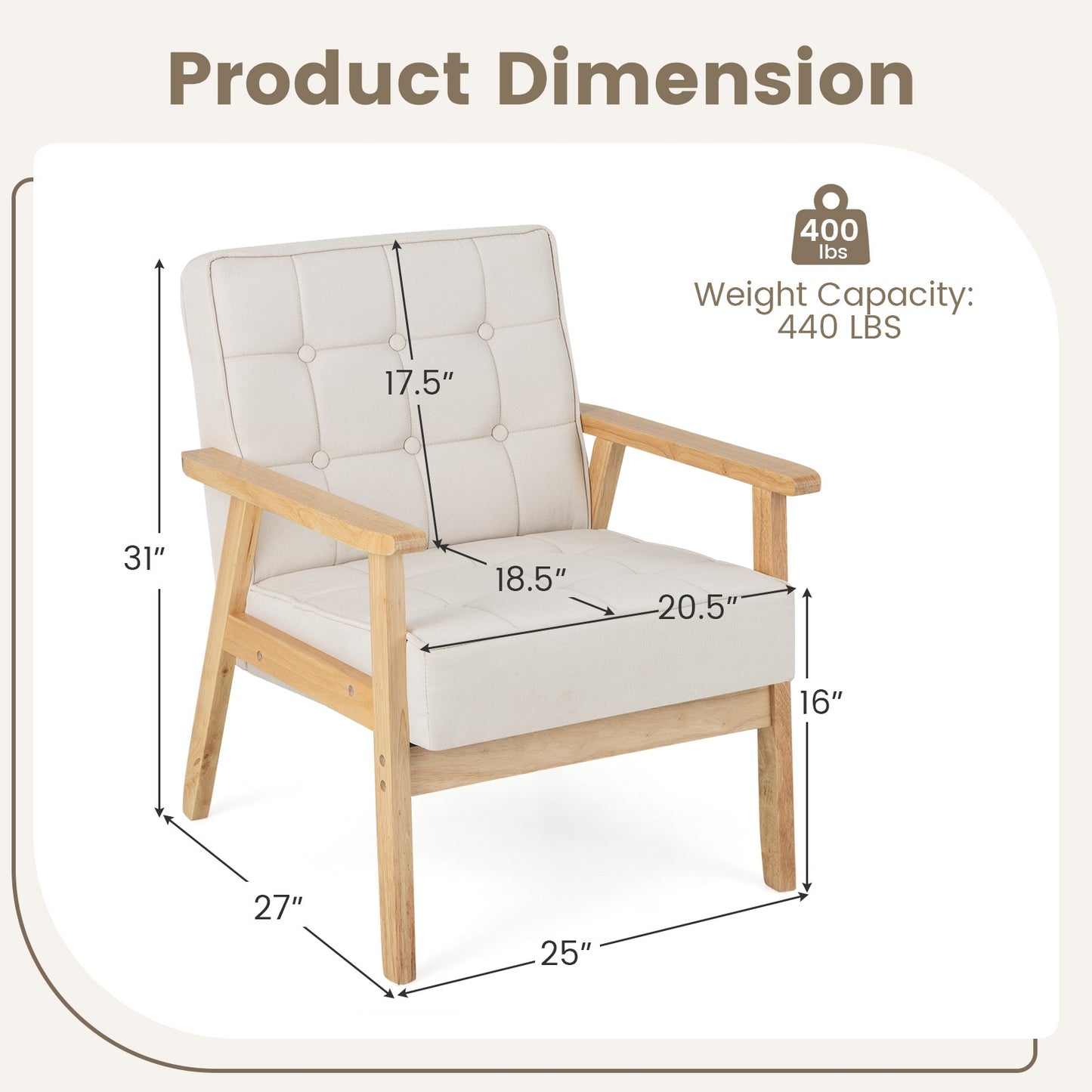 Comfy Accent Chair with Wood Armrests and Upholstered Seat - Beige