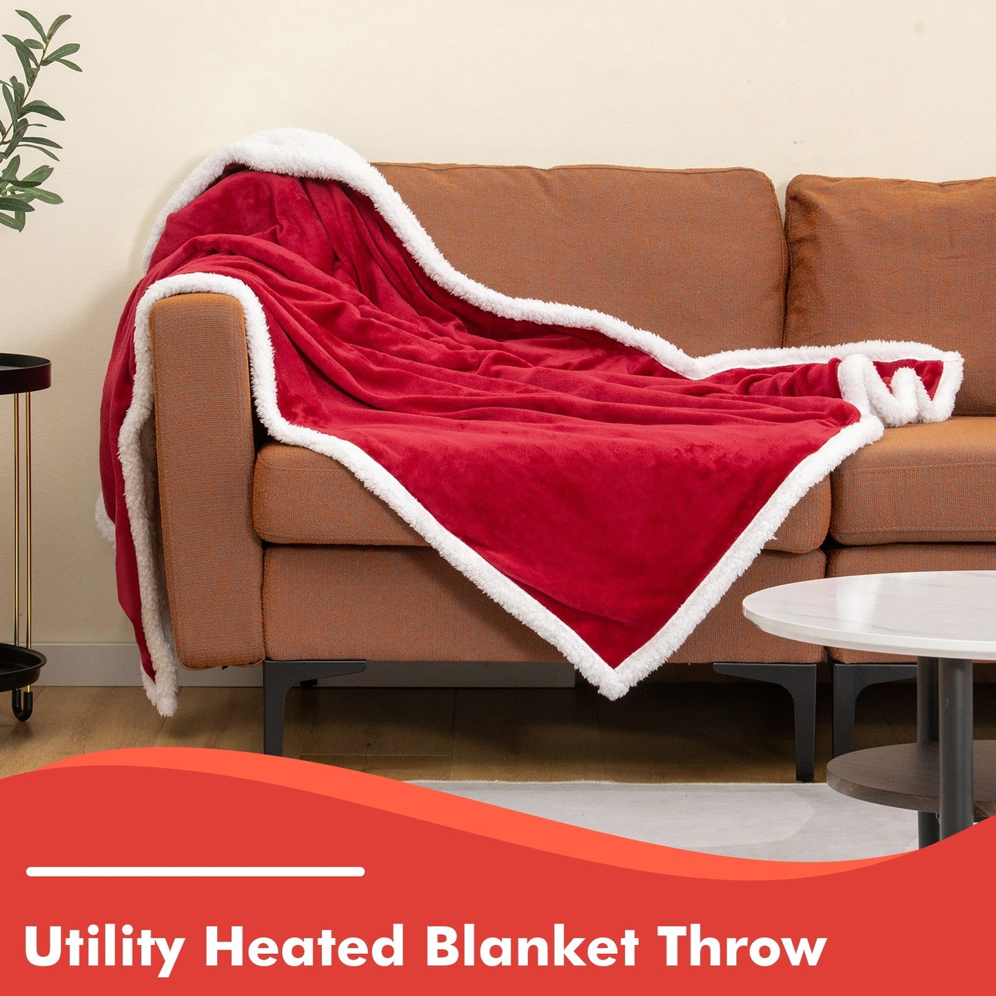 Reversible Electric Heated Blanket Throw with Flannel and Sherpa Fleece - Red