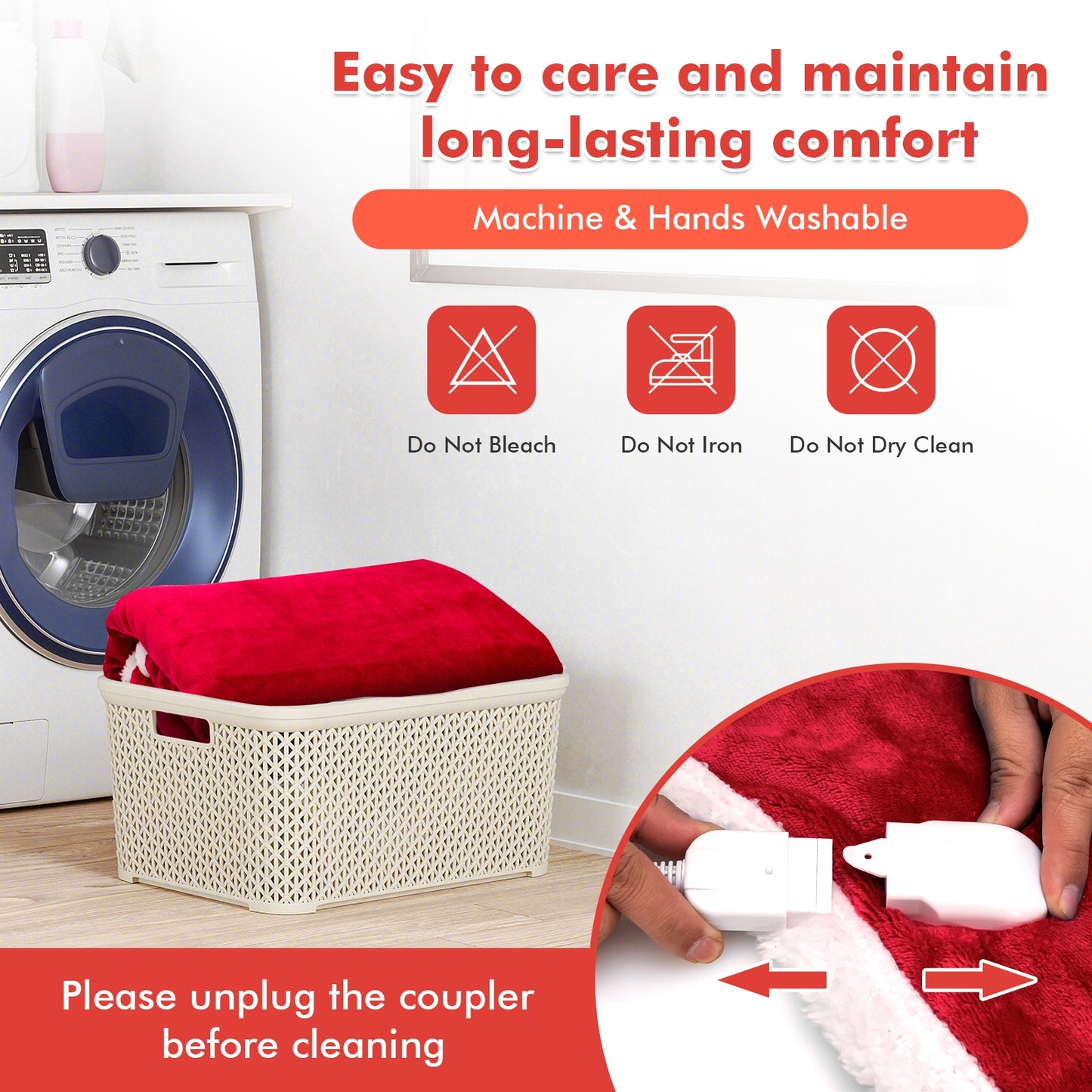 Reversible Electric Heated Blanket Throw with Flannel and Sherpa Fleece - Red