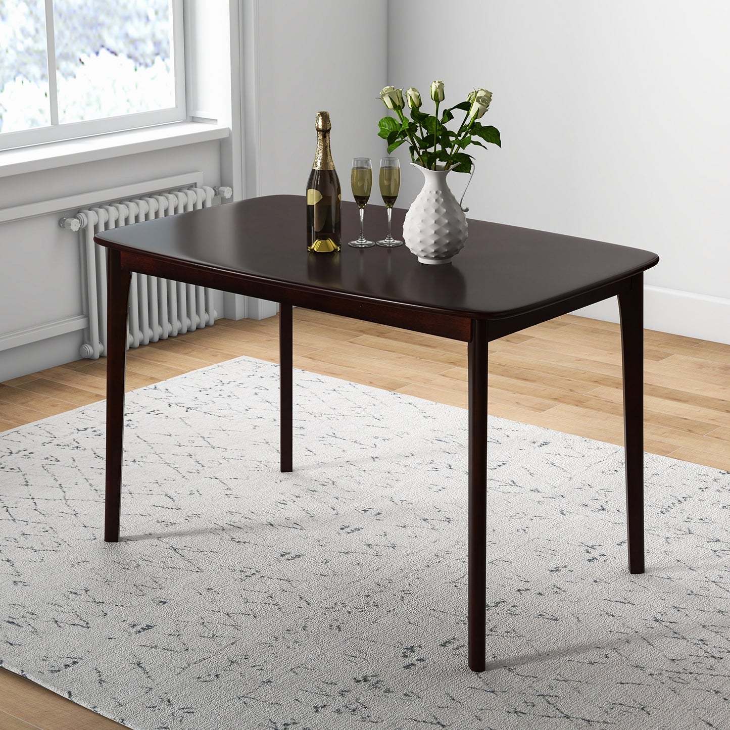 Classic 48 Inch Rectangular Dining Table with Solid Wood Legs and Smooth Finish - Espresso