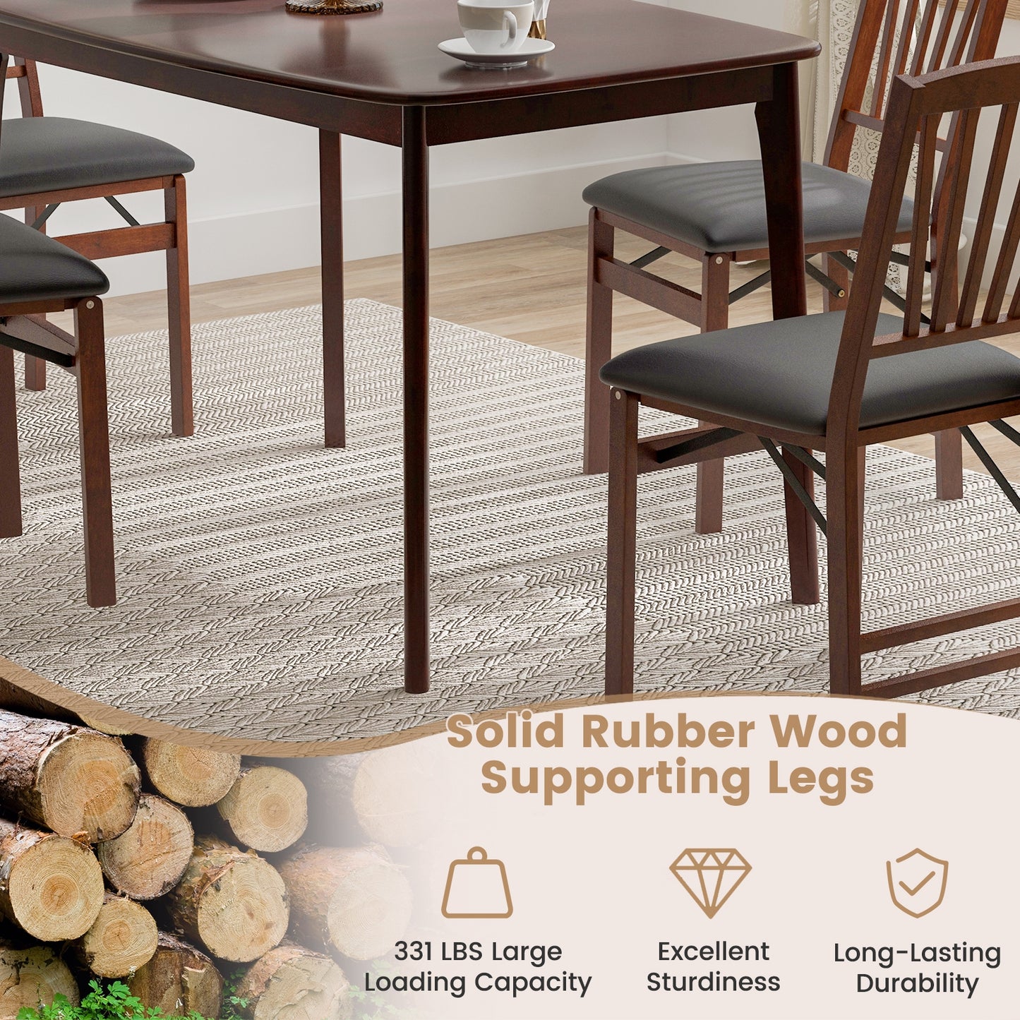 Classic 48 Inch Rectangular Dining Table with Solid Wood Legs and Smooth Finish - Espresso
