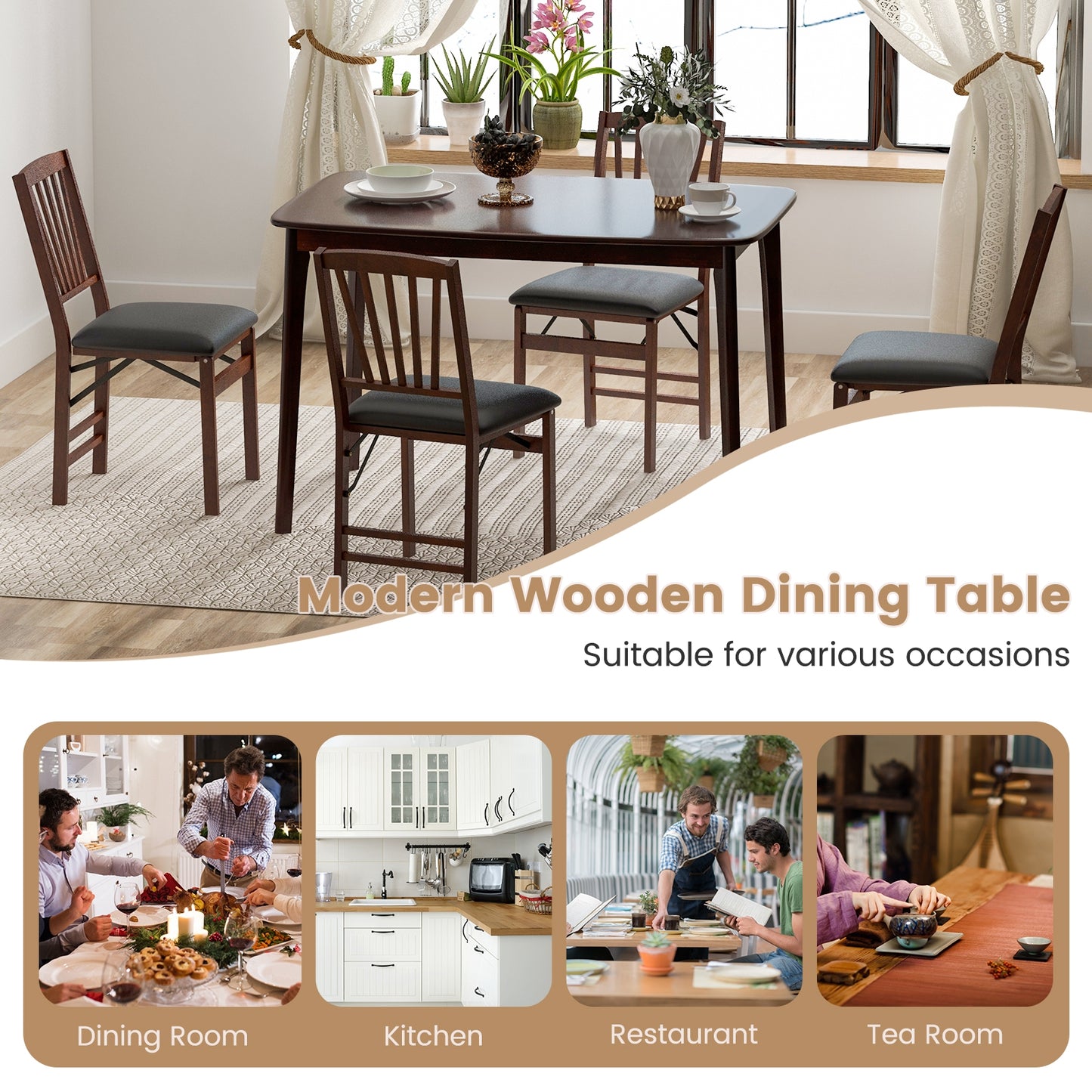 Classic 48 Inch Rectangular Dining Table with Solid Wood Legs and Smooth Finish - Espresso