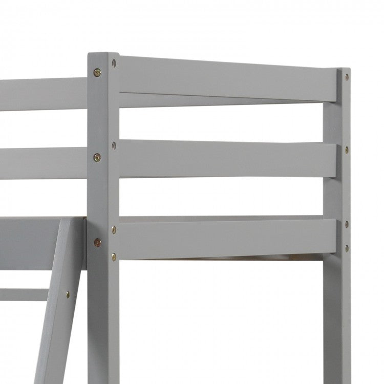 Space-Saving Twin Over Twin Bunk Bed with Storage Drawers and Ladder - Grey