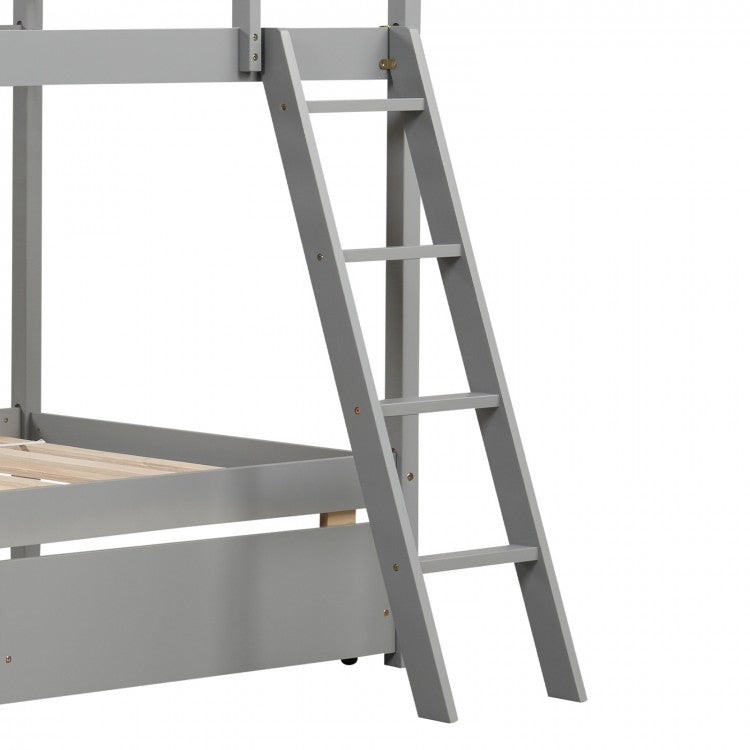 Space-Saving Twin Over Twin Bunk Bed with Storage Drawers and Ladder - Grey