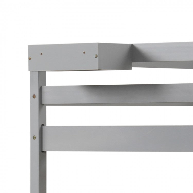 Space-Saving Twin Over Twin Bunk Bed with Storage Drawers and Ladder - Grey