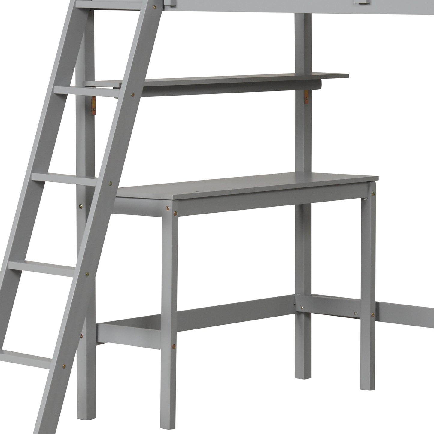 Solid Wood Twin Loft Bed with Desk and Storage Shelves for Kids and Teens - Grey