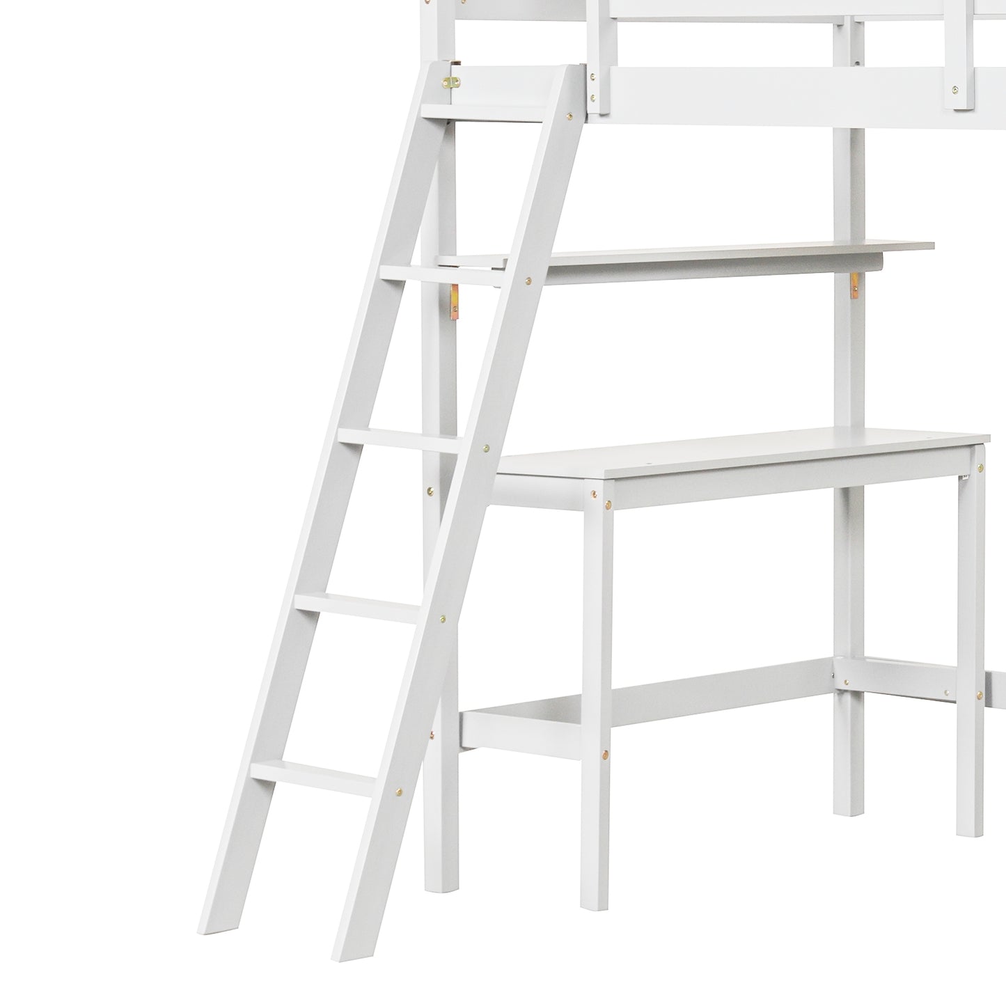 Solid Wood Twin Loft Bed with Desk and Storage Shelves for Kids and Teens - White