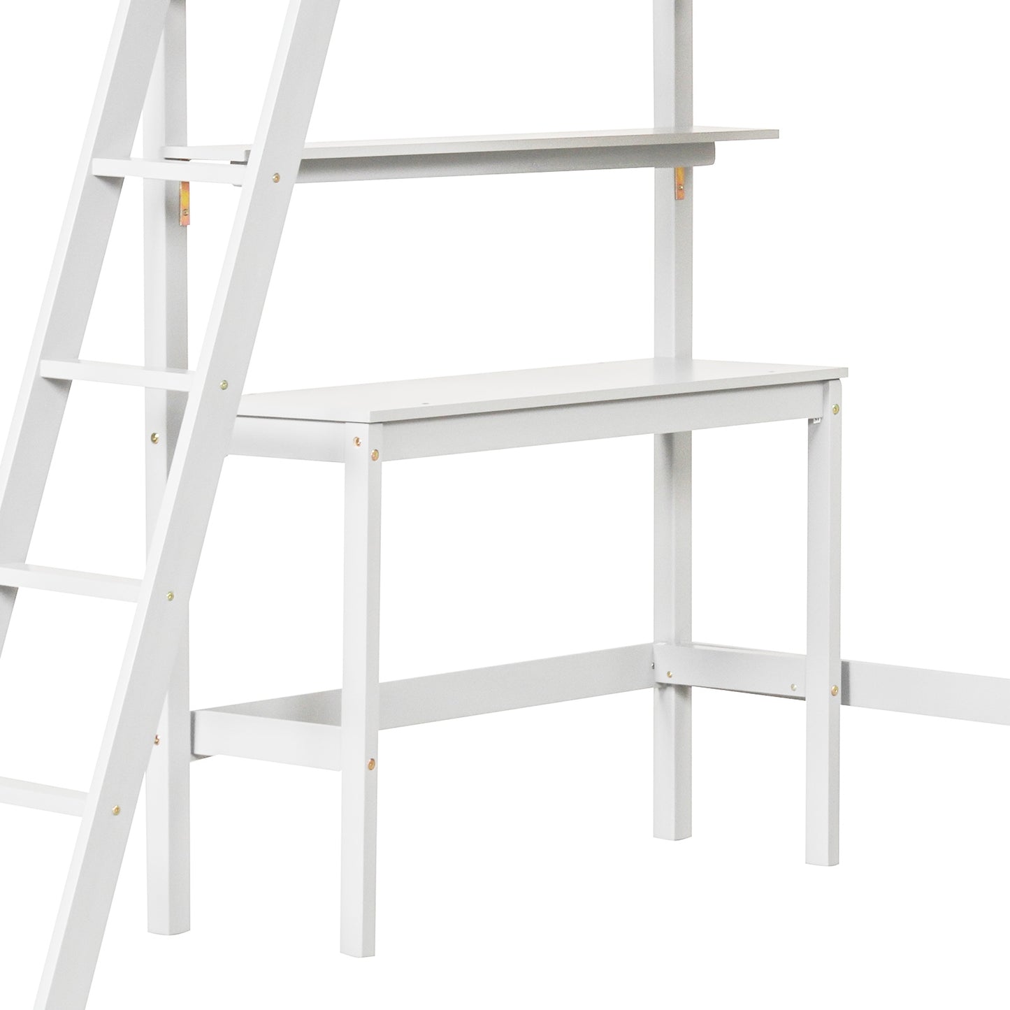 Solid Wood Twin Loft Bed with Desk and Storage Shelves for Kids and Teens - White