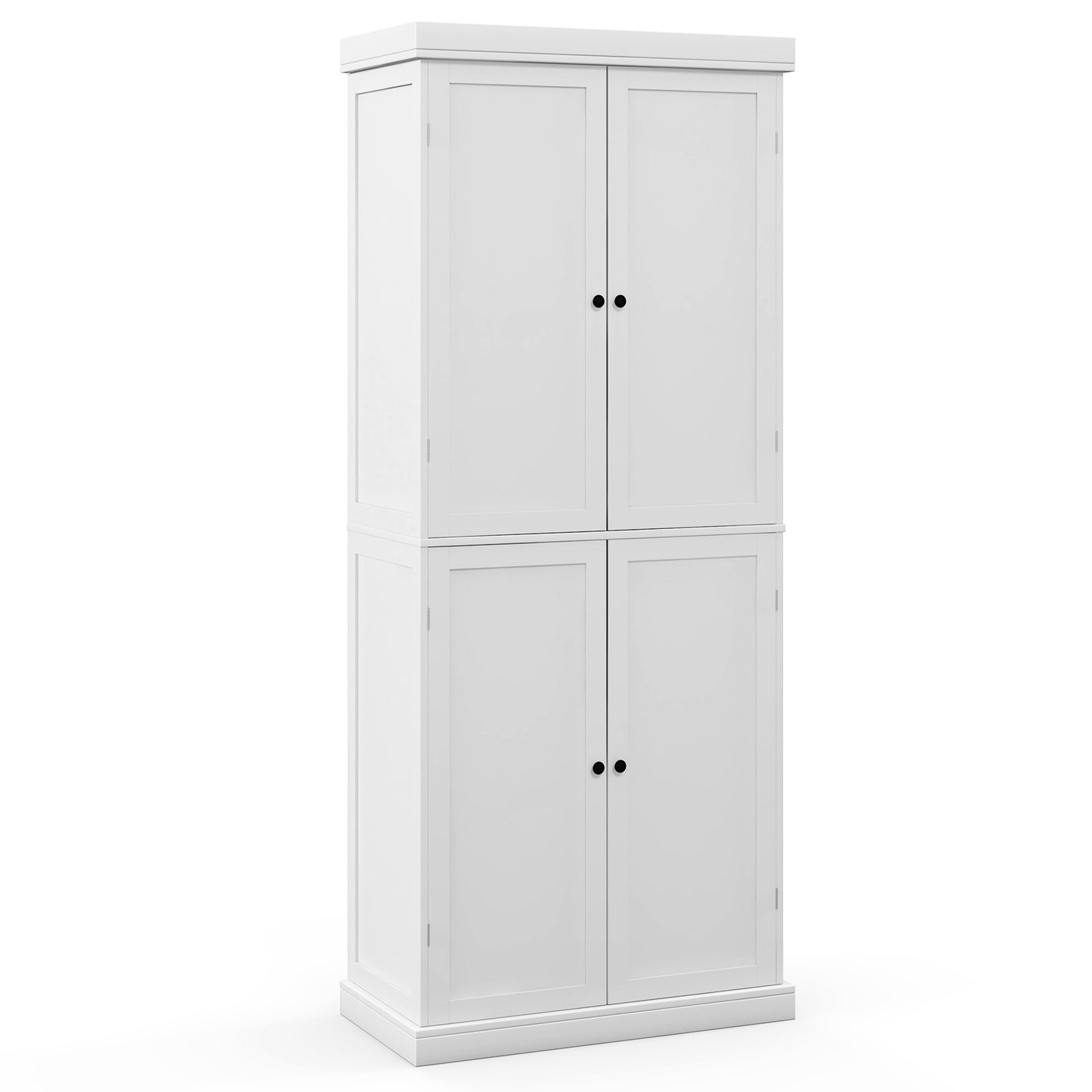 Tall Kitchen Pantry Cabinet with 6 Adjustable Shelves and 4 Doors for Storage and Organization White