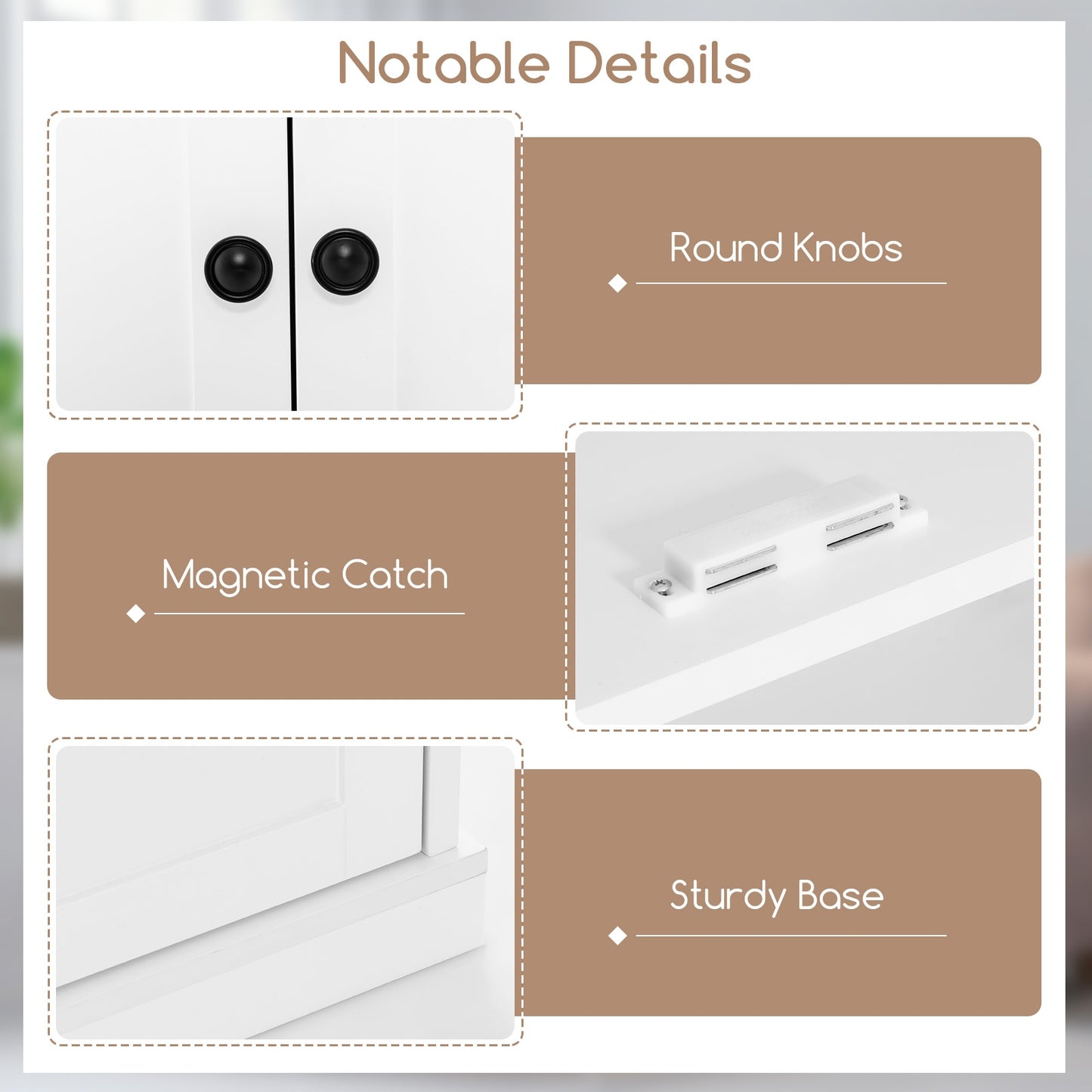Tall Kitchen Pantry Cabinet with 6 Adjustable Shelves and 4 Doors for Storage and Organization White