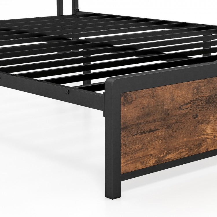Metal Bed Frame with 3-Tier Bookcase Headboard and Built-in Charging Station – Full/Queen Size