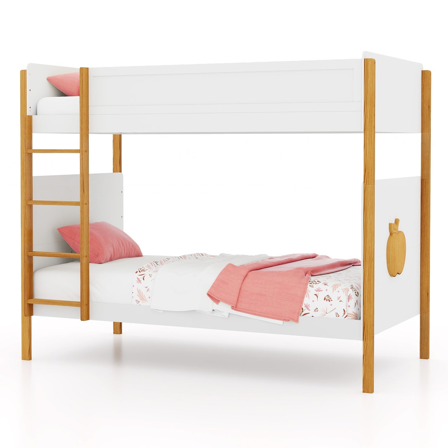 Solid Wood Twin Over Twin Bunk Bed with Safety Guardrails and Ladder