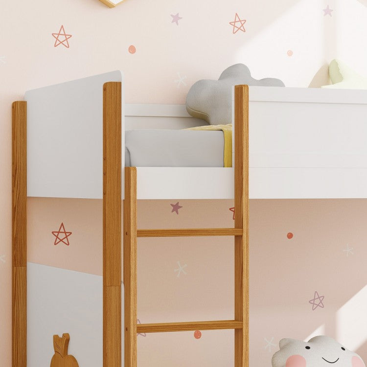 Solid Wood Twin Over Twin Bunk Bed with Safety Guardrails and Ladder