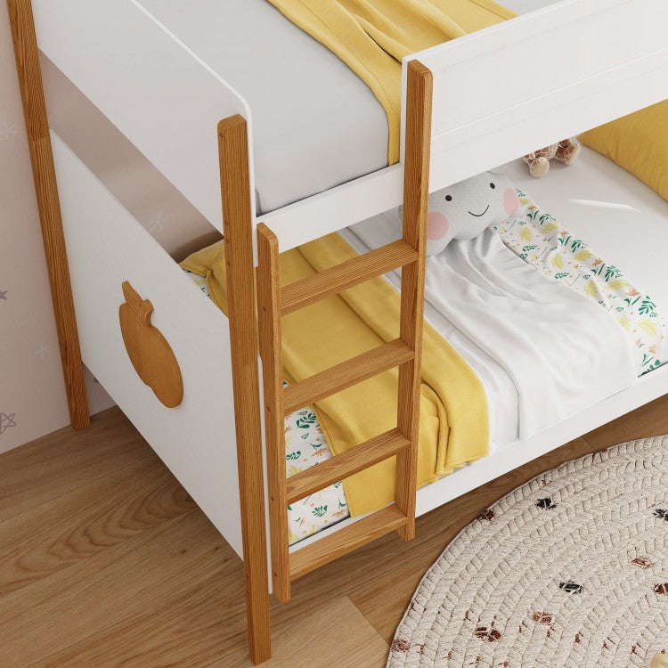 Solid Wood Twin Over Twin Bunk Bed with Safety Guardrails and Ladder