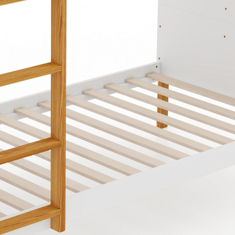 Solid Wood Twin Over Twin Bunk Bed with Safety Guardrails and Ladder